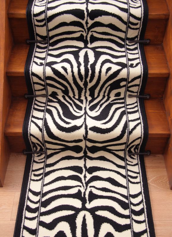 Lima Zebra Print Black Ivory Stair Carpet Runner Rug Extra Long Narrow Wide Mats